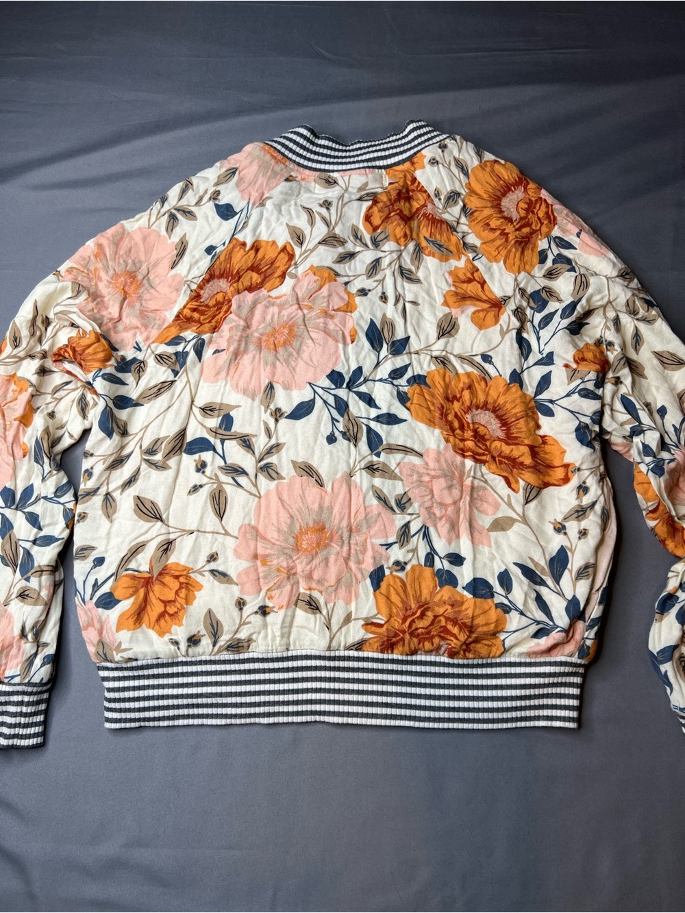 Saltwater Luxe Floral Bomber Jacket - Cream, Navy & Rust - Picture 7 of 7